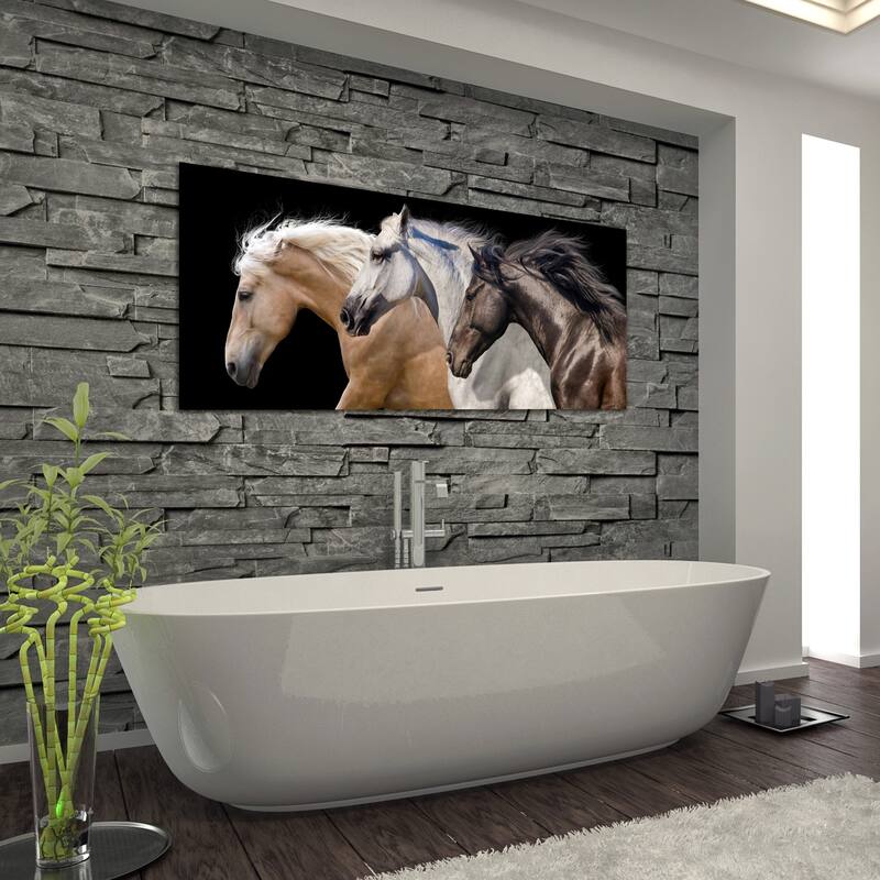 Horses Wall Art on Frameless Free Floating Tempered Glass