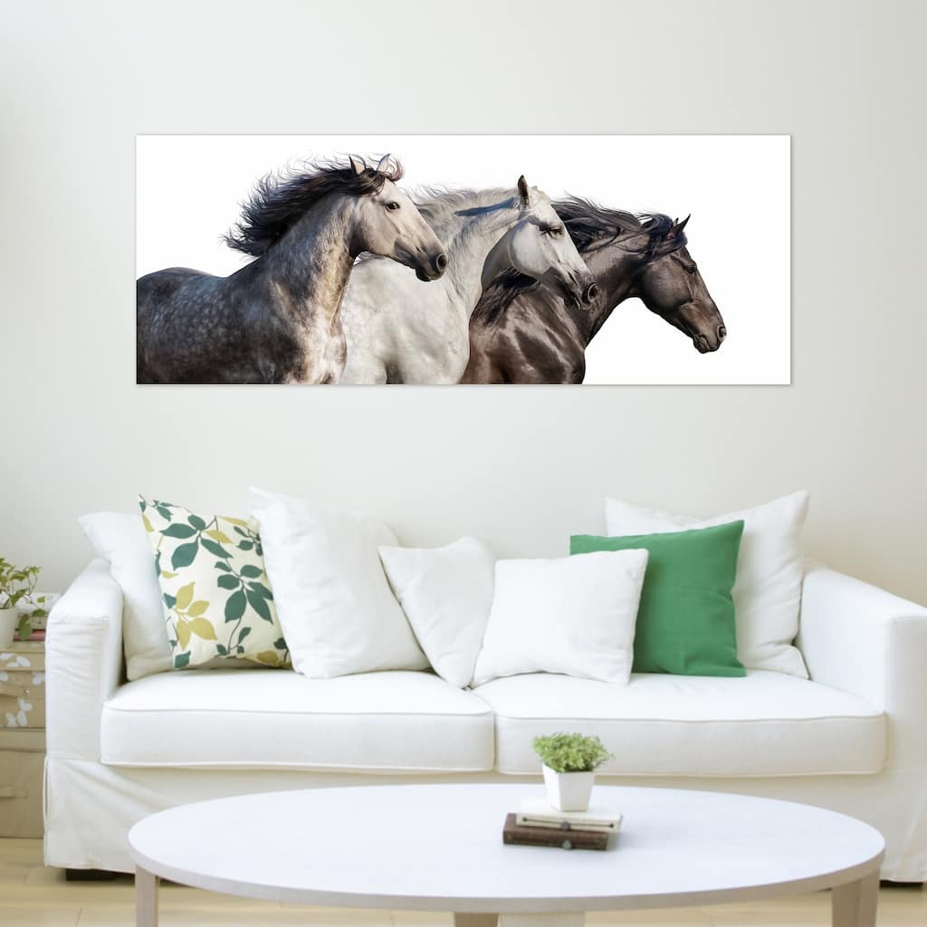 "Trilogy 1" Horse Wall Art Frameless Free Floating Tempered Glass Panel