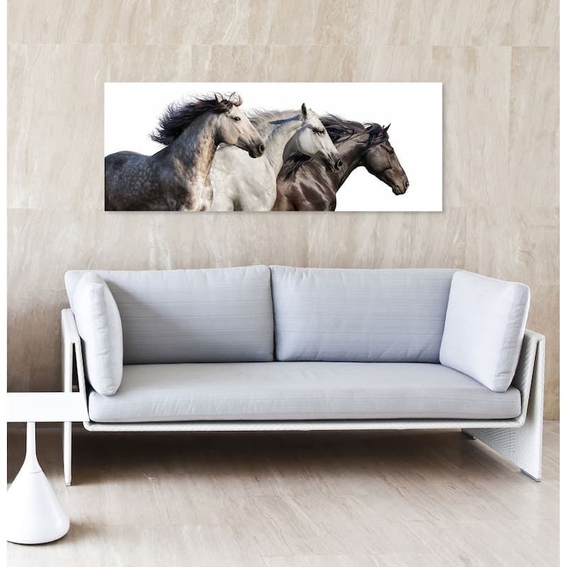 "Trilogy 1" Horse Wall Art Frameless Free Floating Tempered Glass Panel