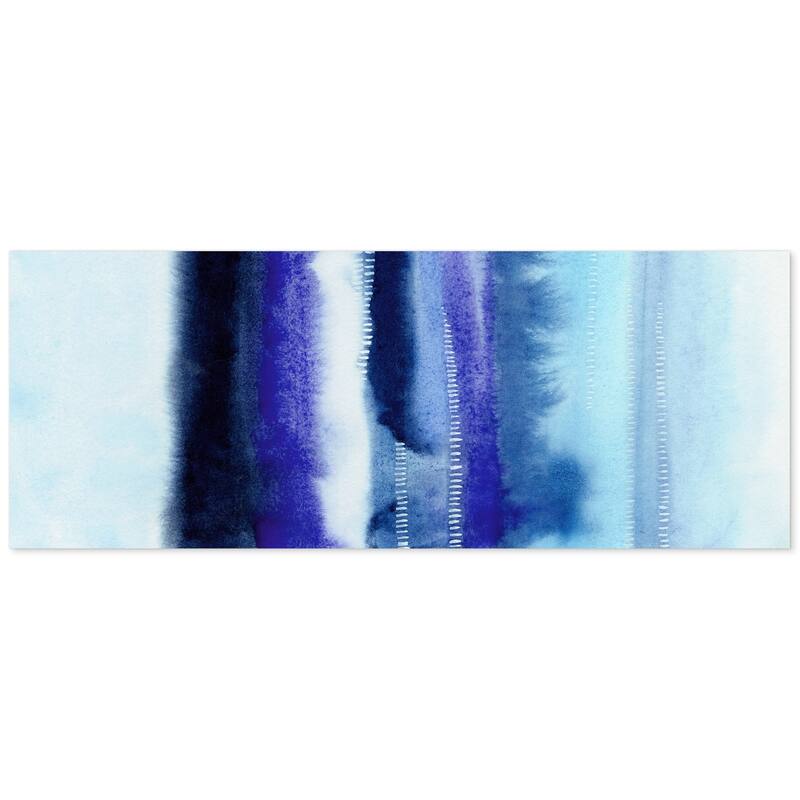 Blue Abstract Graphic Wall Art on Free Floating Tempered Glass Panel