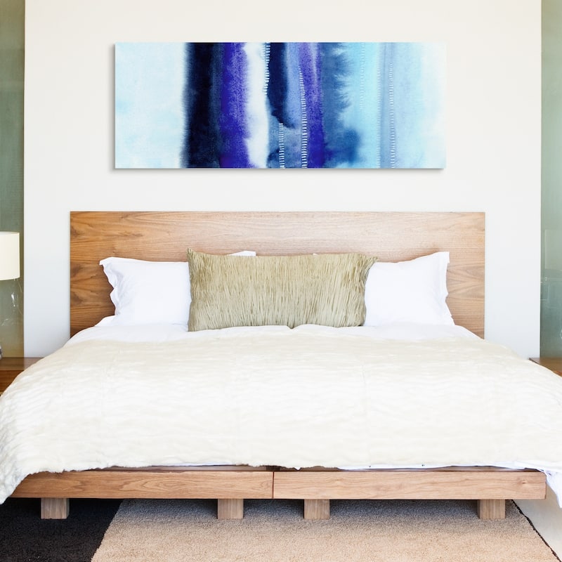 Blue Abstract Graphic Wall Art on Free Floating Tempered Glass Panel