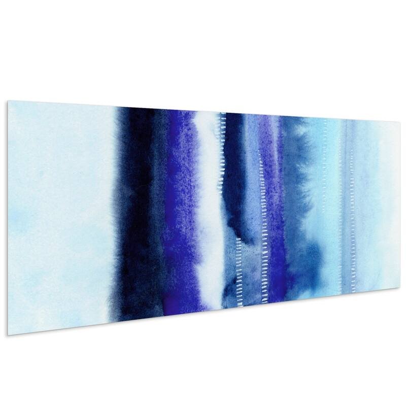 Blue Abstract Graphic Wall Art on Free Floating Tempered Glass Panel