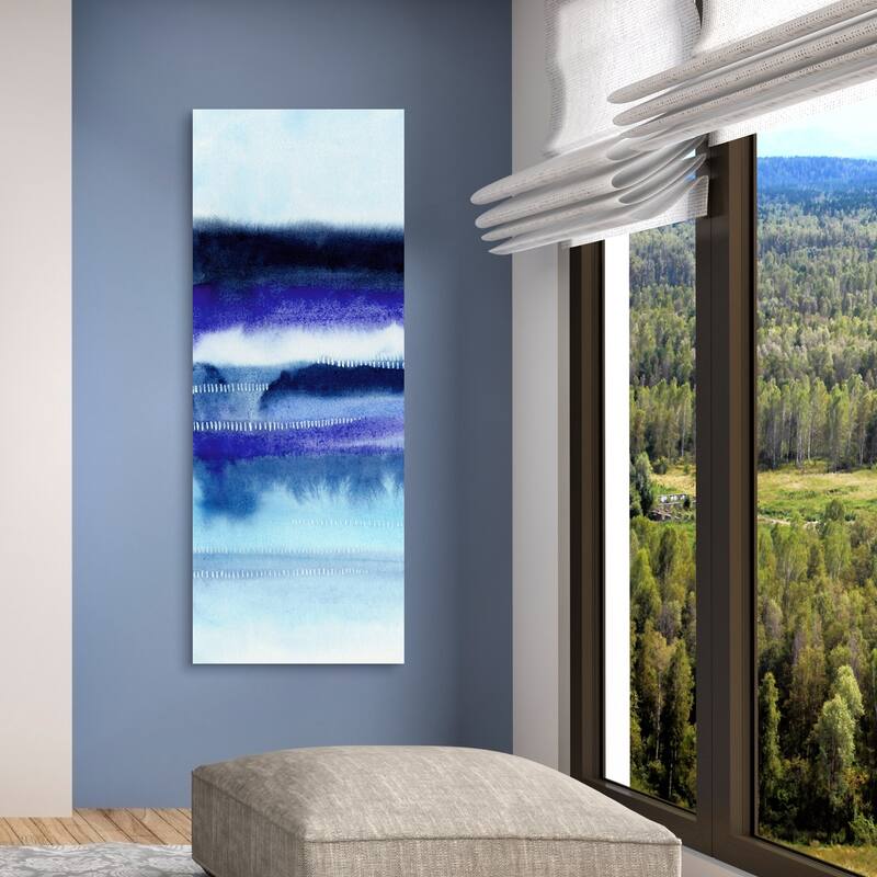 Blue Abstract Graphic Wall Art on Free Floating Tempered Glass Panel