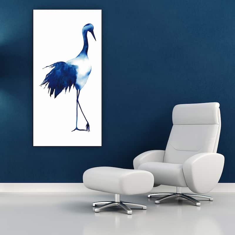 "Ink Drop Crane 1" Frameless Free Floating Tempered Glass Panel Graphic Wall Art
