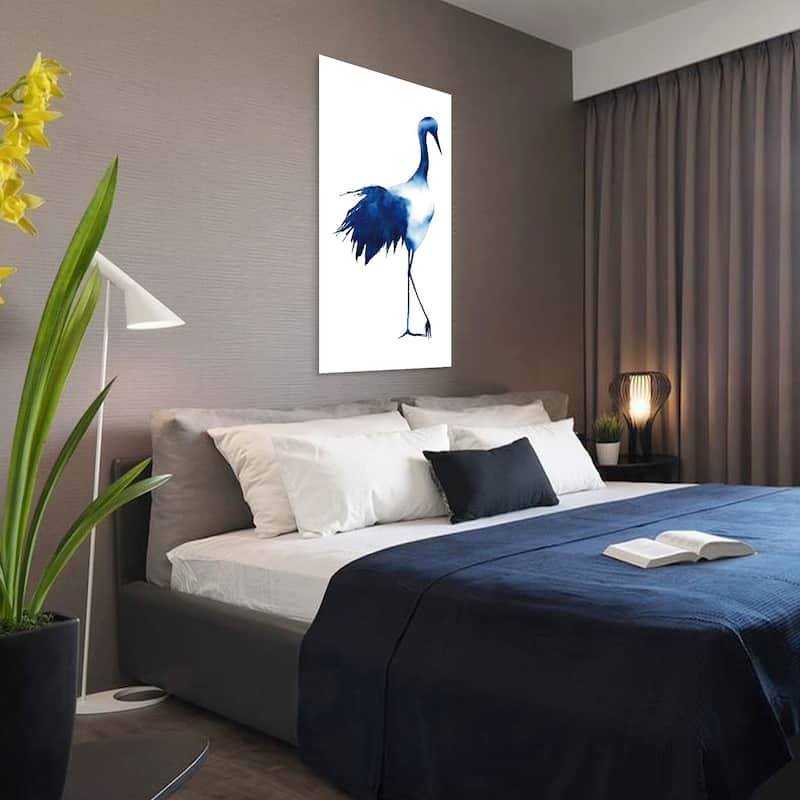 "Ink Drop Crane 1" Frameless Free Floating Tempered Glass Panel Graphic Wall Art