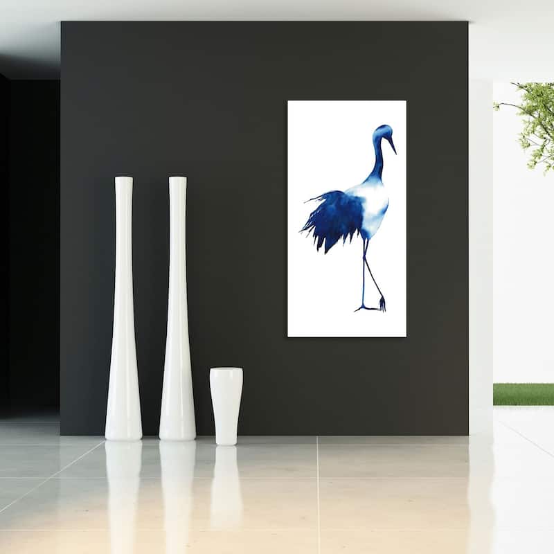"Ink Drop Crane 1" Frameless Free Floating Tempered Glass Panel Graphic Wall Art