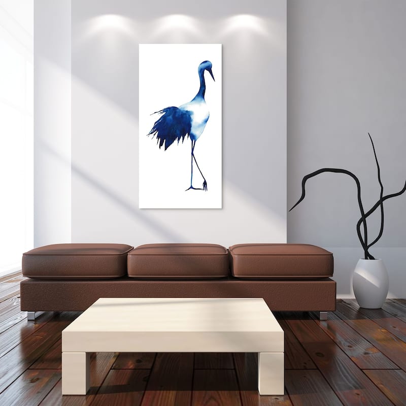 "Ink Drop Crane 1" Frameless Free Floating Tempered Glass Panel Graphic Wall Art