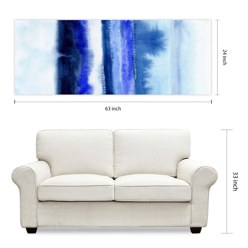 Blue Abstract Graphic Wall Art on Free Floating Tempered Glass Panel