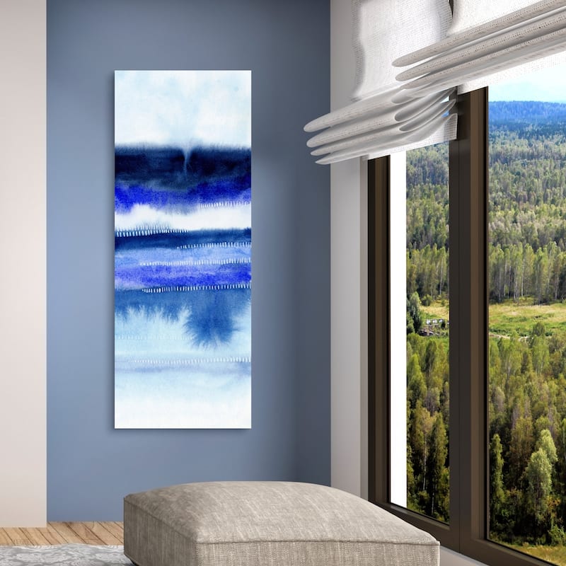 Blue Abstract Graphic Wall Art on Free Floating Tempered Glass Panel