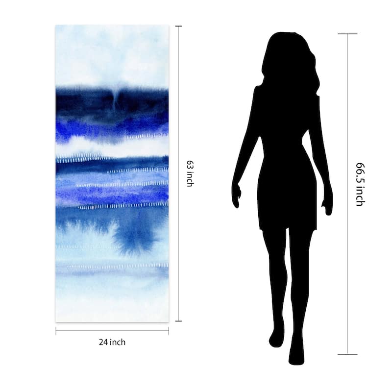 Blue Abstract Graphic Wall Art on Free Floating Tempered Glass Panel