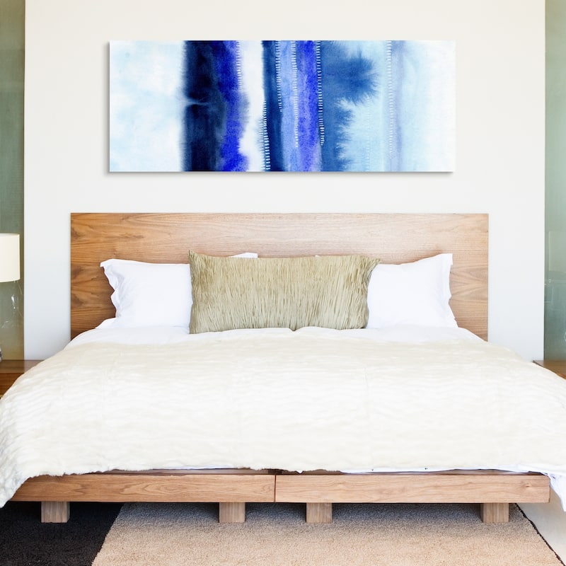 Blue Abstract Graphic Wall Art on Free Floating Tempered Glass Panel