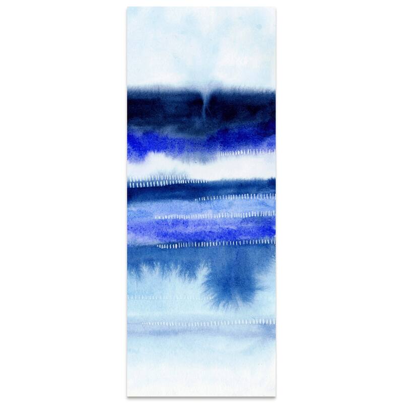 Blue Abstract Graphic Wall Art on Free Floating Tempered Glass Panel