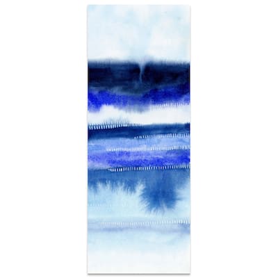 Blue Abstract Graphic Wall Art on Free Floating Tempered Glass Panel