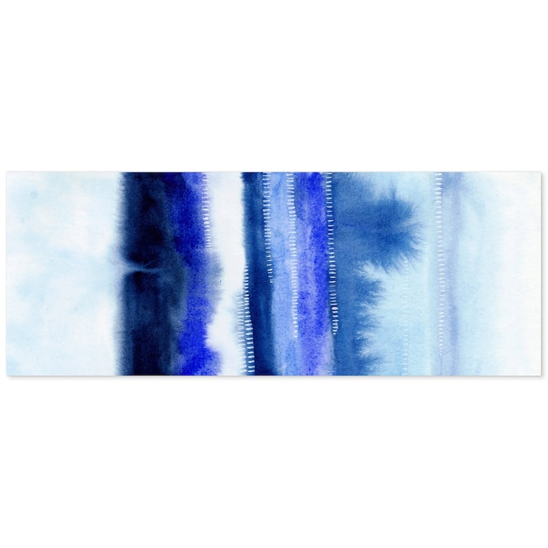 Blue Abstract Graphic Wall Art on Free Floating Tempered Glass Panel