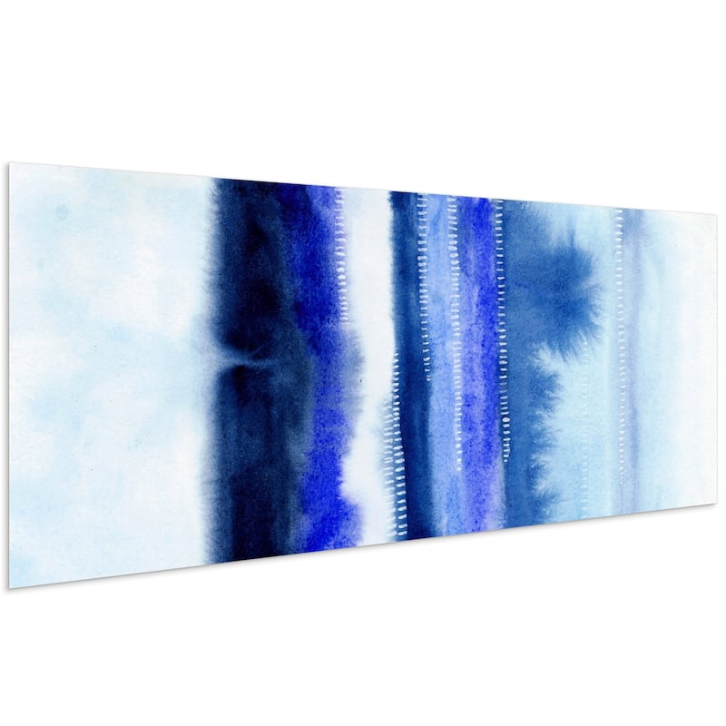 Blue Abstract Graphic Wall Art on Free Floating Tempered Glass Panel