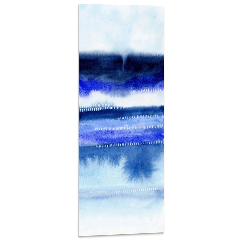 Blue Abstract Graphic Wall Art on Free Floating Tempered Glass Panel
