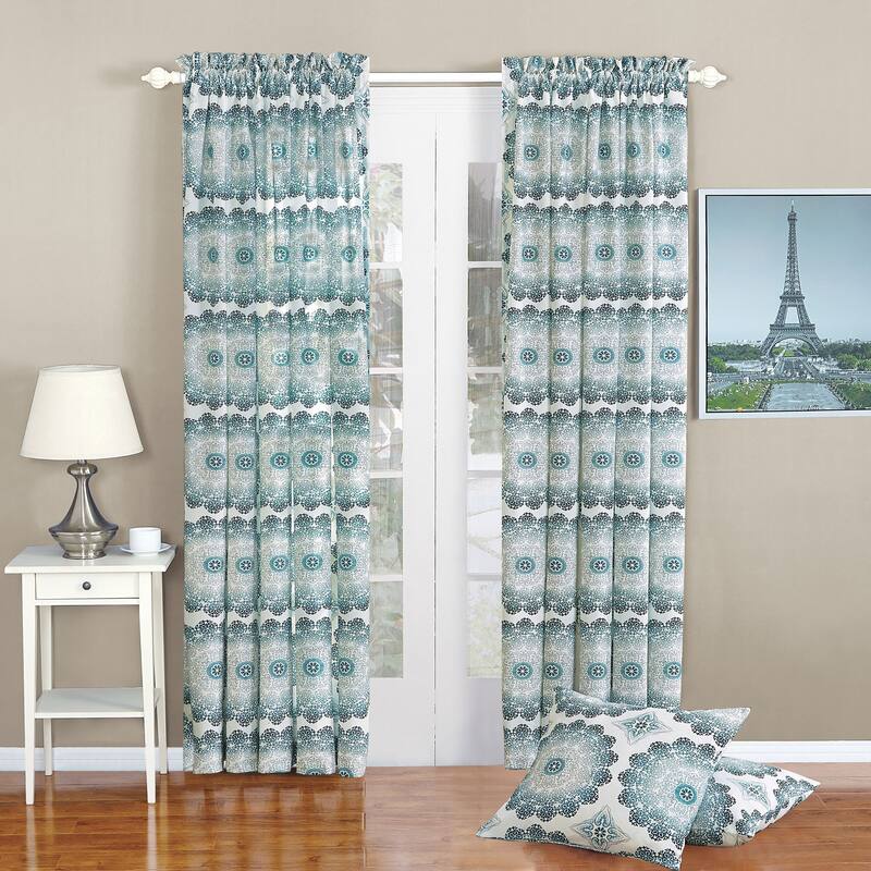 Serenta Delia Printed Rod Pocket Curtain Panel and Pillow Set
