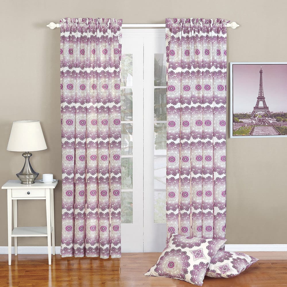 Serenta Delia Printed Rod Pocket Curtain Panel and Pillow Set