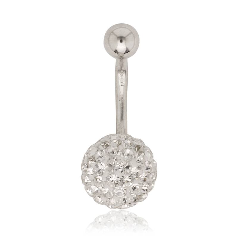 10K Crystal 10 mm Ball Naval Belly Ring (Yellow or White Gold) - 10k-white-gold