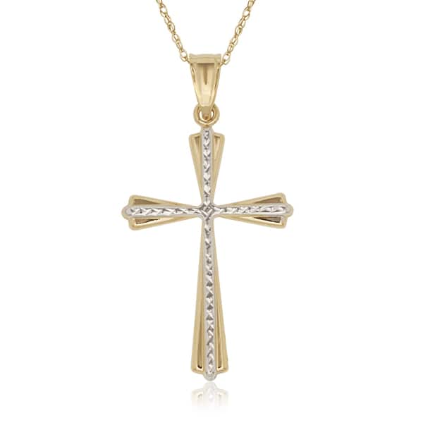 14K Two Tone Gold Diamond Cut Cross Pendant 14K Two Tone Gold Diamond Cut Cross Pendant