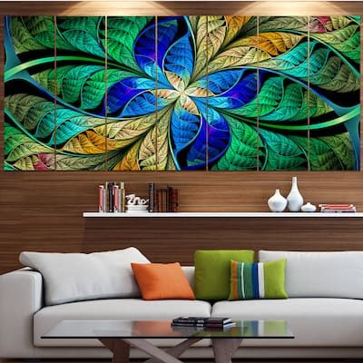 Designart "Blue Green Fractal Flower Petals" Abstract Wall Art on Canvas