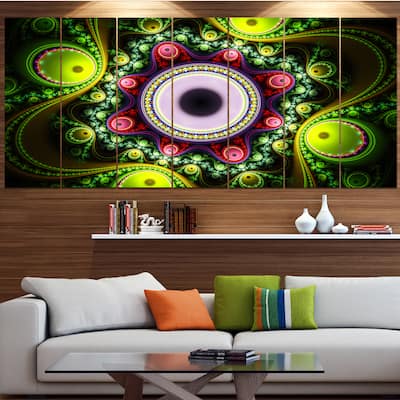 Designart "Green on Black Pattern with Circles" Abstract Wall Art on Canvas