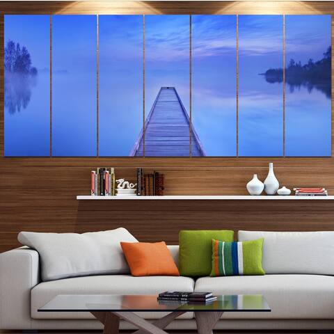 Designart 'Jetty at Blue Dawn Panorama' Bridge and Pier Canvas Wall Art