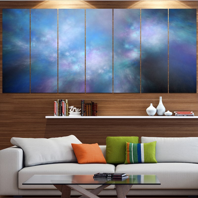 Designart "Perfect Light Blue Starry Sky" Abstract Wall Artwork - 70 in. wide x 28 in. high - 6 Panels