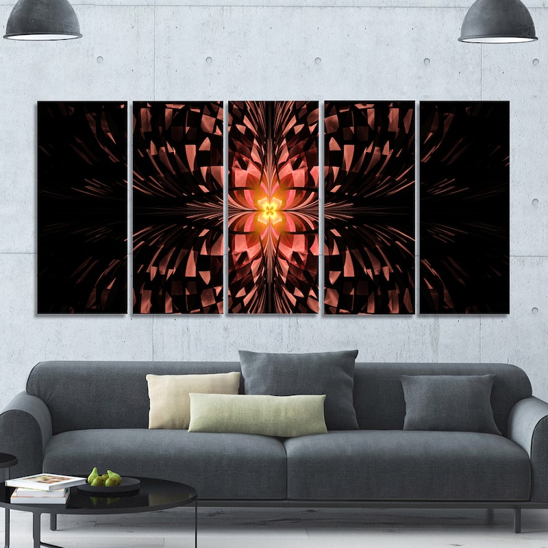 Designart "Brown Butterfly Pattern on Black" Abstract Art on Canvas