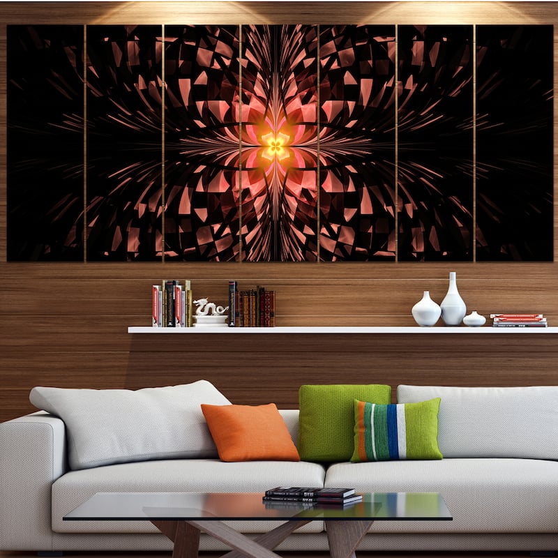 Designart "Brown Butterfly Pattern on Black" Abstract Art on Canvas - 48 in. wide x 28 in. high - 4 Panels