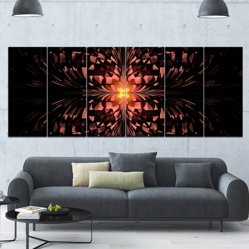 Designart "Brown Butterfly Pattern on Black" Abstract Art on Canvas