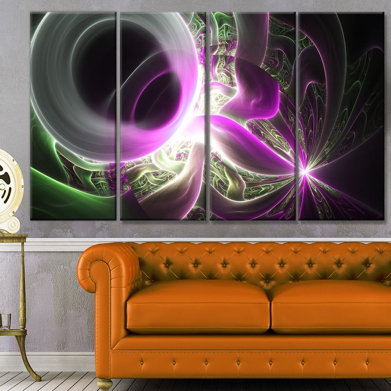 Designart "Light Purple Designs on Black" Abstract Wall Art Canvas