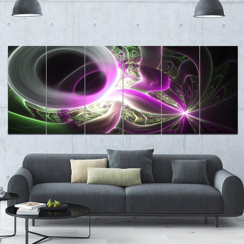 Designart "Light Purple Designs on Black" Abstract Wall Art Canvas