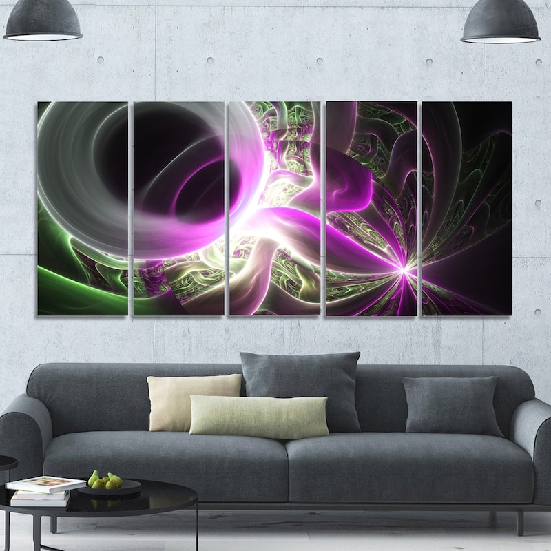 Designart "Light Purple Designs on Black" Abstract Wall Art Canvas