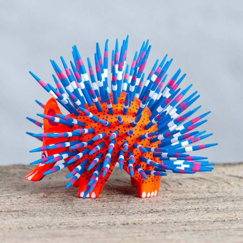 NOVICA Handmade Cute Porcupine In Red Copal Wood Alebrije (Mexico) - 8 cm H x 9.5 cm W x 9.5 cm D