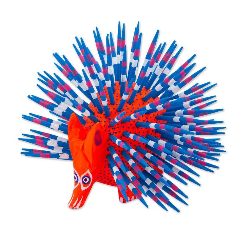 NOVICA Handmade Cute Porcupine In Red Copal Wood Alebrije (Mexico) - 8 cm H x 9.5 cm W x 9.5 cm D