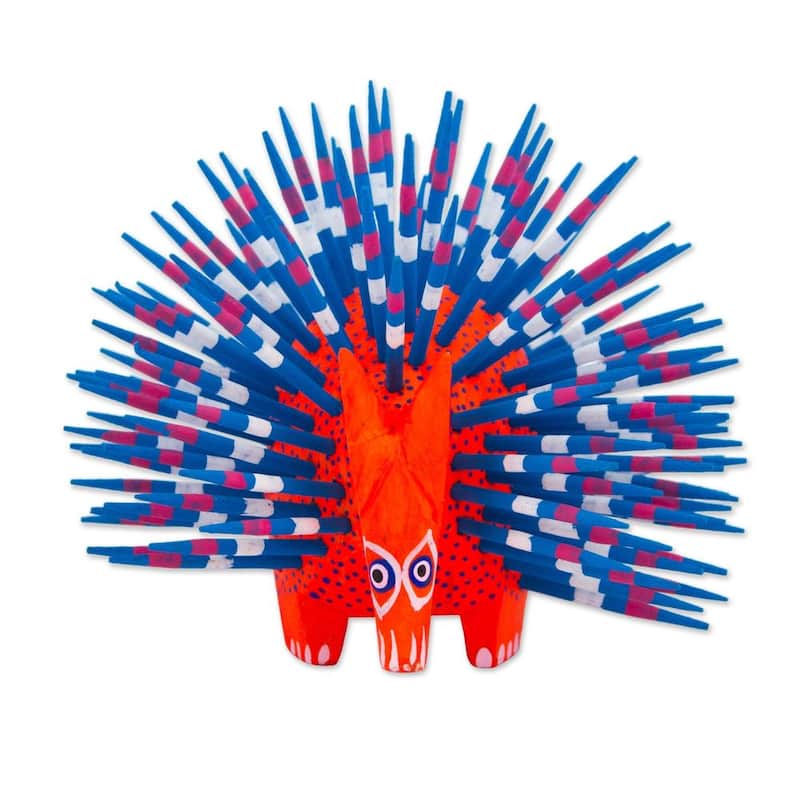 NOVICA Handmade Cute Porcupine In Red Copal Wood Alebrije (Mexico) - 8 cm H x 9.5 cm W x 9.5 cm D
