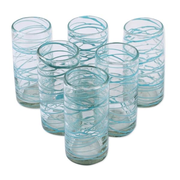 Handblown Recycled Glass High Ball Glasses 8 oz - Aquamarine Kiss