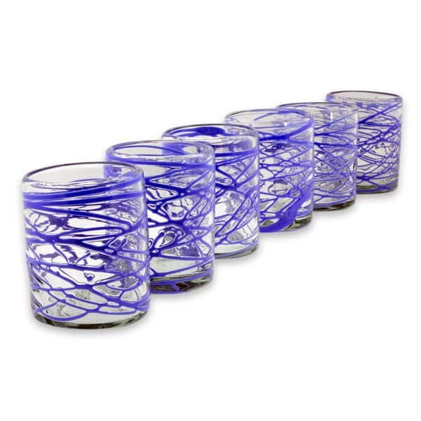 Handblown Glass Recycled Martini Drinkware (Set of 6) - Sapphire Blue