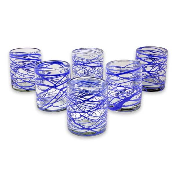 NOVICA Set of 6 Blown Glass Rock Glasses, 'Sapphire Swirl' (Mexico) -  3.9*3.1 - Overstock - 15362130