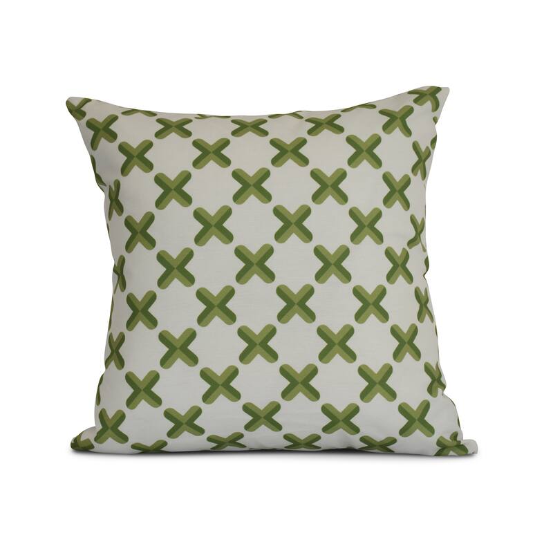 Geometric, Criss Cross Print Outdoor Pillow - 16" x 16" - Green
