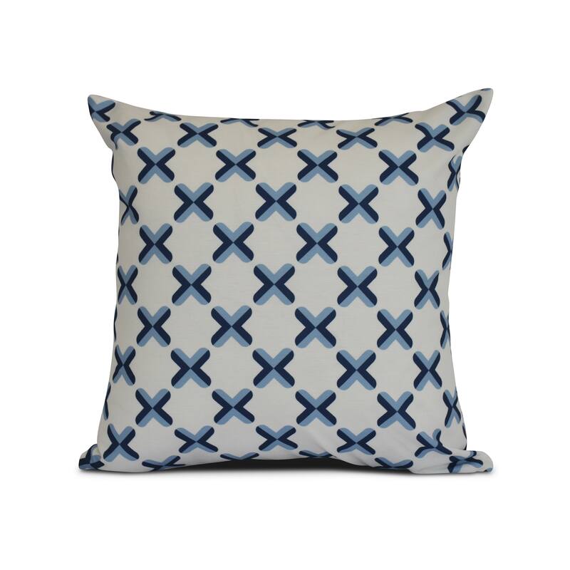 Geometric, Criss Cross Print Outdoor Pillow - 16" x 16" - Blue
