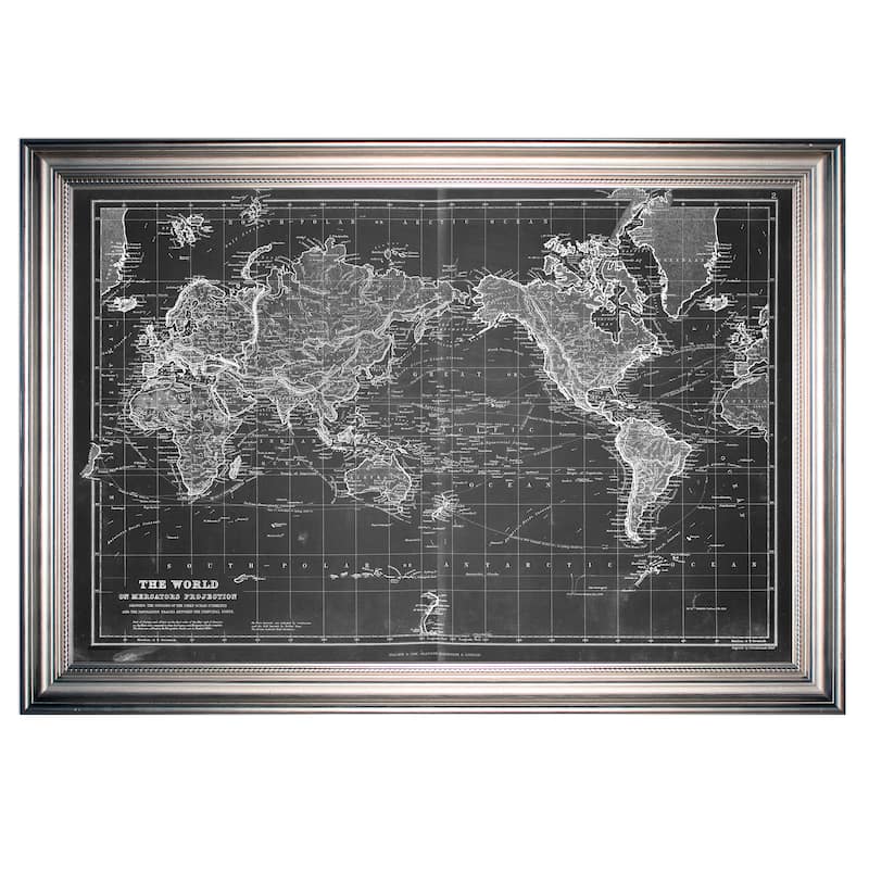 Vintage Wold Map VI Grey -Silver Frame