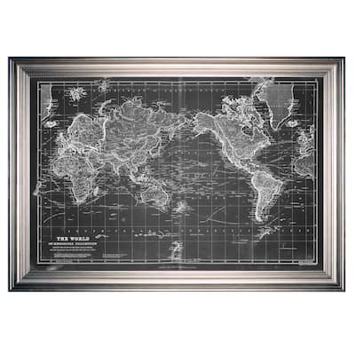 Vintage Wold Map VI Grey -Silver Frame