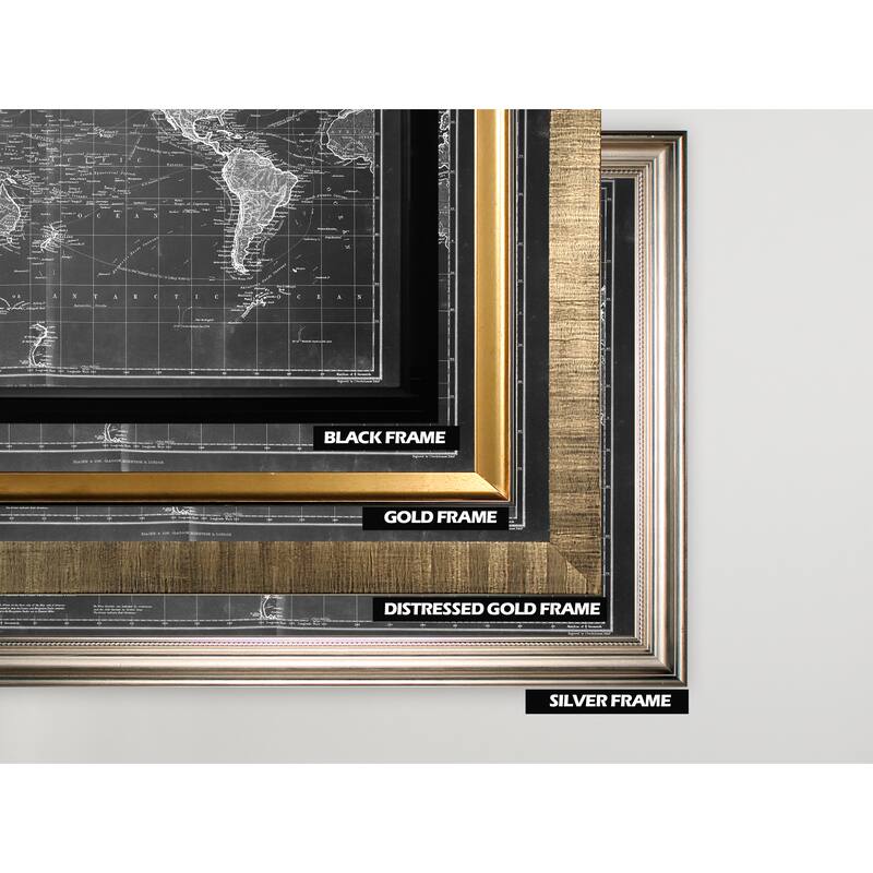 Vintage Wold Map VI Grey -Silver Frame