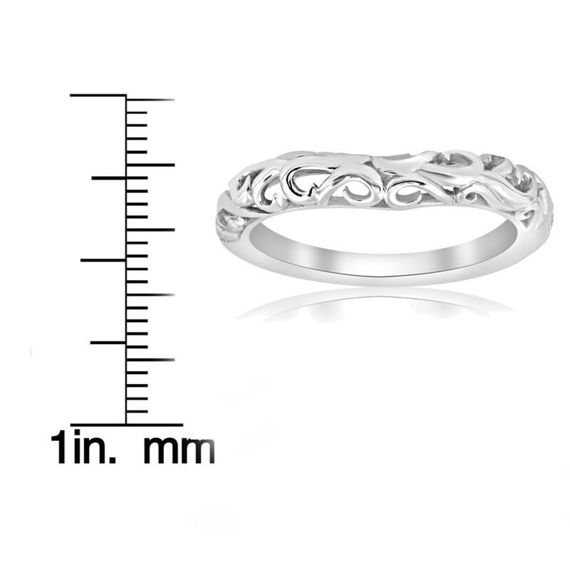14K White Gold Curved Vintage Womens Filigree Antique Filigree Ring Scroll Band