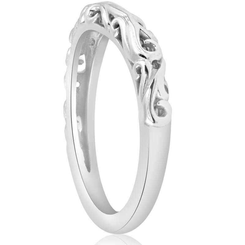 14K White Gold Curved Vintage Womens Filigree Antique Filigree Ring Scroll Band