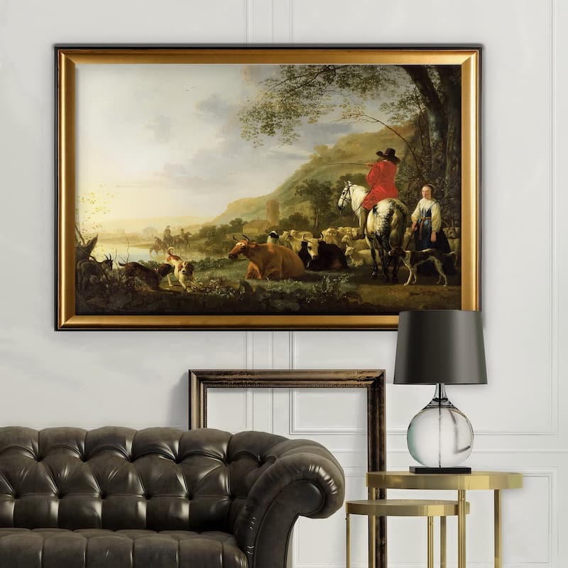Hilly-Landscape -by Aelbert Cuyp - Gold Frame - Wood - Gold