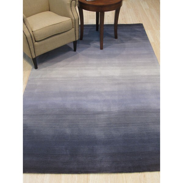 Shop EORC Handmade Blue Wool Transitional Stripe Horizon Rug 5' x 8