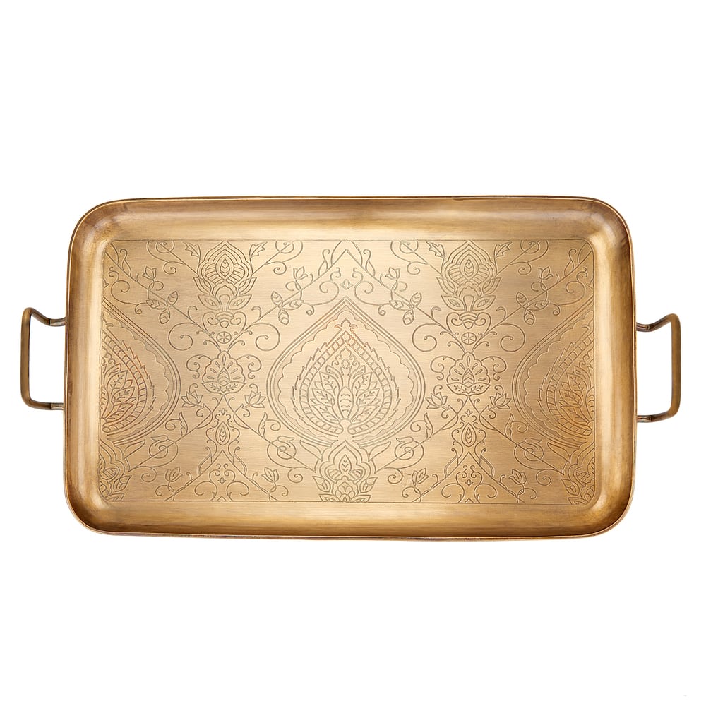Tangier" Champagne Tone Etched Tray, 19" x 10¼" x 1